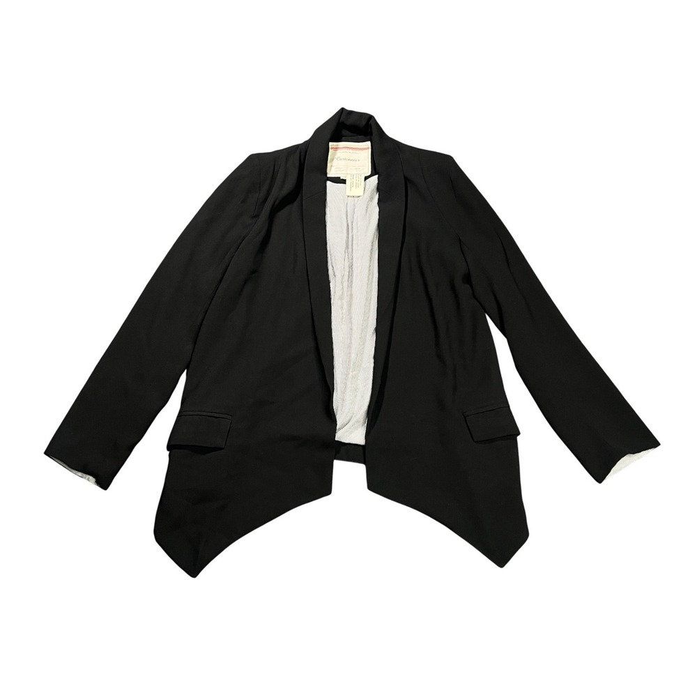 Anthropologie Cartonnier Womens XS Black Cornerstone Open Front Blazer Pinstripe